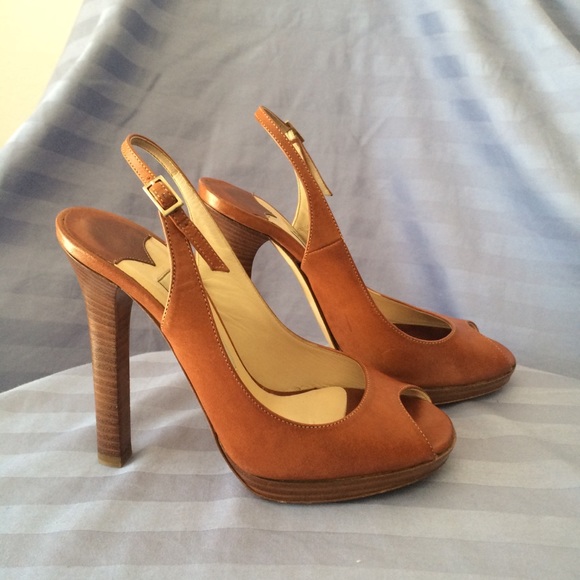 Jimmy Choo Tan/Brown Peep-toe Slingback Sandals - Picture 1 of 8